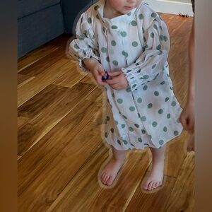 Toddler girl dress with bubble hem and polka dot pattern